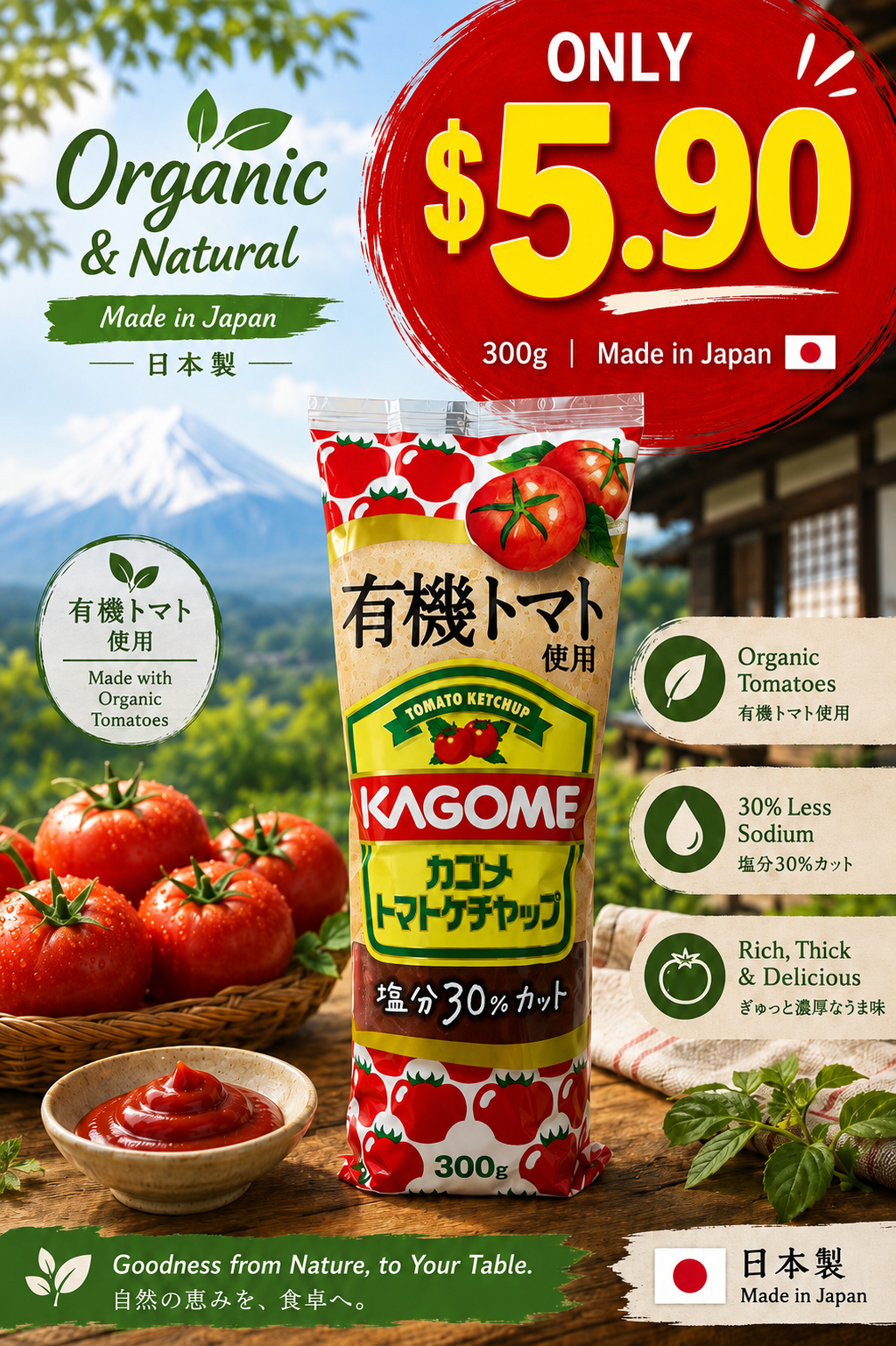 KAGOME Japan Organic Tomato Ketchup 300g – 30% Less Sodium – Northsea ...